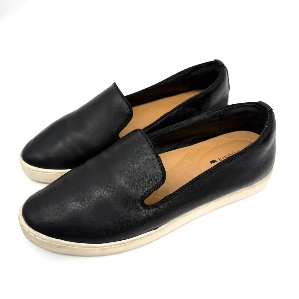 Birdies The Swift Black Smooth Leather Slip On Sneaker Flats Loafer Women Size 7